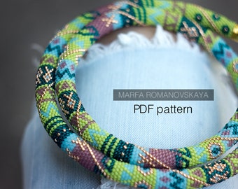 Patrón de collar de cuentas de crochet: Diseño verde menta (Patrón PDF)