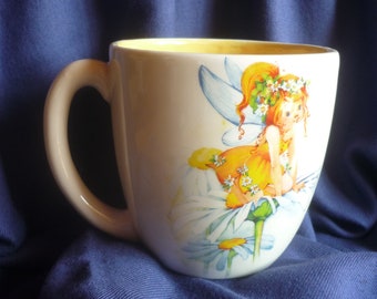 Mega large cup with margin riding elf, yellow, hand warmer, elf, flower, daisy ride
