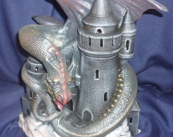 Dragon with castle, lantern, gothic, mysticism, fire dragon, castle