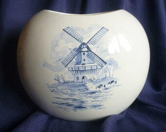 Special vase with windmill and fishing cutter, sun, sand, Holland, northern Germany, coast, fish, flowers, tulips, rural