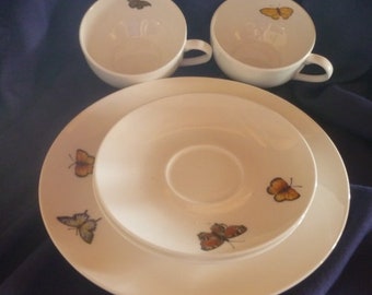 Tea or coffee deck for 2 with butterflies unique