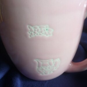 Taza grande con tetera, taza de una sola pieza, rosa, taza de té, taza de café, desayuno imagen 3