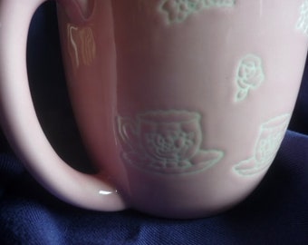 Large cup with teapot,cup single piece,pink, teacup,coffee cup,breakfast