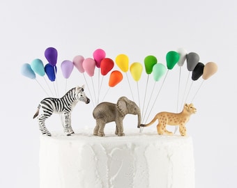 Mini Balloons Cake Topper for Party Animals, Birthday Cake Topper, Baby Shower Cake Topper, Jungle Cake Topper - Pack of 5