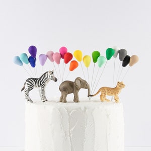Mini Balloons Cake Topper for Party Animals, Birthday Cake Topper, Baby Shower Cake Topper, Jungle Cake Topper - Pack of 5