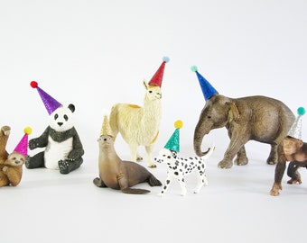 Mini Glitter Party Hats for Animal Figures, Mini Crowns for Animal Cake Topper, Birthday Party Topper
