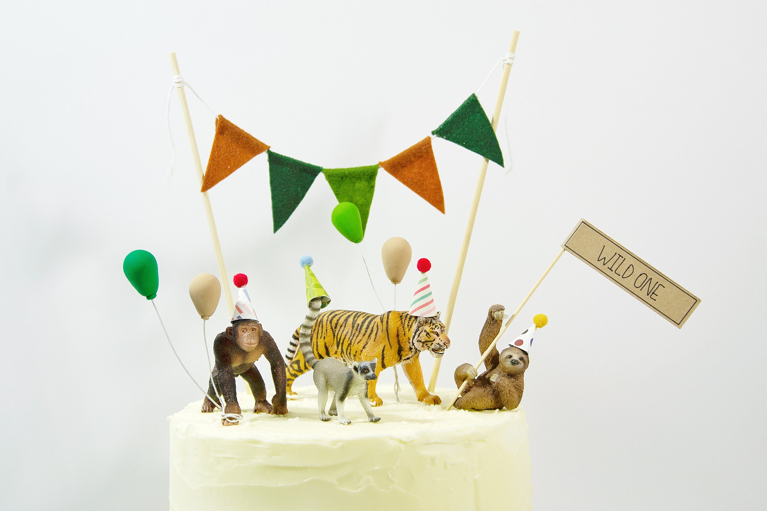 Jungle Cake Topper Animal Party Hat Cake Topper Wild One Etsy