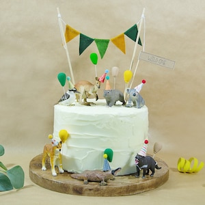 Australian Animals Birthday Cake Topper Kit, Animal Party Hat Cake Topper - Felt Bunting Topper, Cake Flag Banner, Kangaroo, Koala Topper