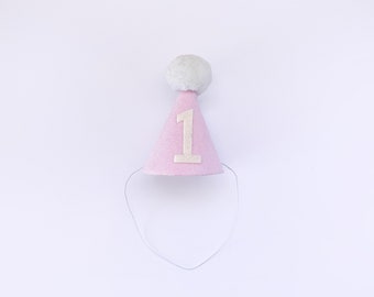 First Birthday Party Hat - Pink & White