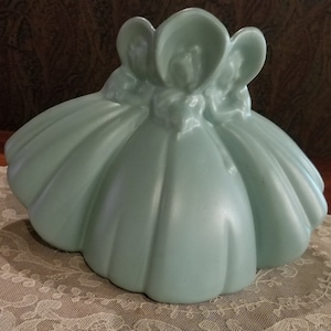 Vintage Vase of Three Ladies in Blue Dresses and Bonnets