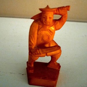 Vintage Wood-Carved Chinese Warrior Figurine
