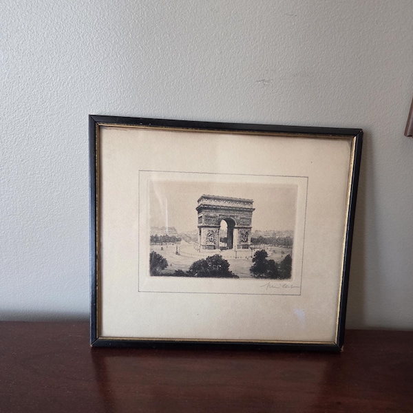 Arc de Triomphe Signed Etching in Original Frame