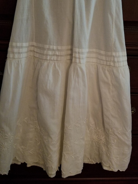 Antique Fine Linen Hand-Embroidered White Skirt