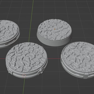 3D printable 27/28 cracked earth bases for miniatures; multiple border styles stl