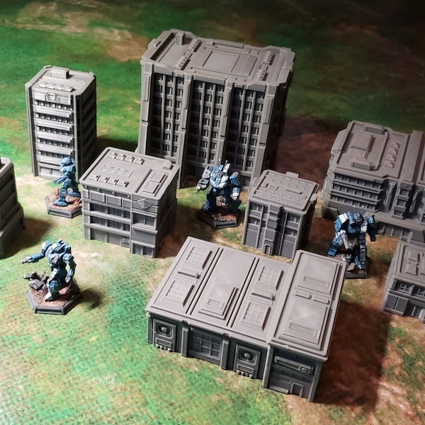 STLs (3D print files) for 8 Civilian Buildings Set for Alpha Strike and hexless BTech (6mm terrain)