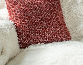 Federa, federa, 40 x 40 cm, quadrato, lana, seta, modello di gelsomino, fatto a mano, decorativo, rosso, bianco, decorazioni per la casa