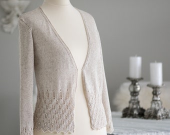 Strickjacke für Hochzeit, creme-beige, Baumwoll-Leinen Gemisch,Gr.34