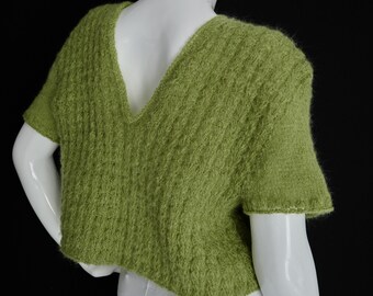 Sweater,Top,Knitted Sweater,Top,Shirt,Sweater,Size.38-40, SizeM,Half-length Arm,Green,Mohair,Wool,Handmade,Handmade,