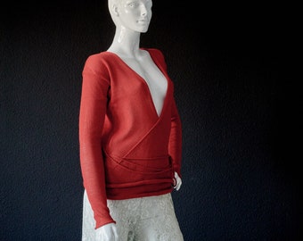 Wrap jacket,top,handmade,size 38,sizeM,red,wool, synthetic fiber,figure-hugging