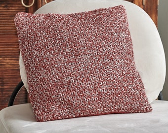 Cuscino, copertura del cuscino, copertura del cuscino, 40 x 45 cm, ingresso, rettangolare, seta, lana, cotone, motivo gelsomino, fatto a mano, decorativo, rosso, bianco, arredamento per la casa