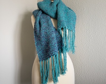 Scarf,wool scarf,knit scarf,loop,turquoise,coloured thread,extralong,handmade,hand knitted,cotton,artificial fibre