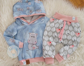 set de bébé,2pcs,taille 74,éléphant,pantalon,pull à capuche bébé,cadeau naissance,fille,vêtements bébe,fait main,handmade,rose,cadeau fille