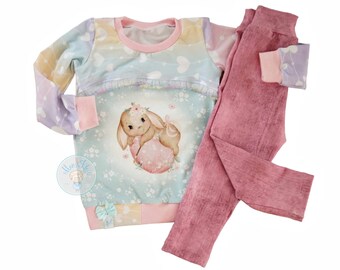 set, 2pcs, taille 86,lapin,rose,shirt fille, fait main, cadeau, anniversaire, rose, ensemble fille,vêtement fille,printemps,bébé,leggings