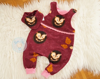 set bébé, 2pcs, taille 80,hérisson,salopette, gigoteuse, barboteuse, nouveau née, cadeau naissance,rouge,bandeau bébé,cousu,couture,fille