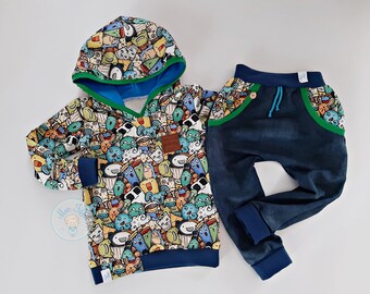 set 2pcs, taille 92, pull à capuche garcon,pantalon enfant,rire,vêtements cousu,fait maison,cadeau anniversaire,cadeau garcon,idée cadeau