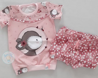 set, 2pcs, taille 98, cerf,rose, nouveau,fait main, handmade, cousu, shirt fille, short fille, ensemble été printemps,bébé fille,cadeau