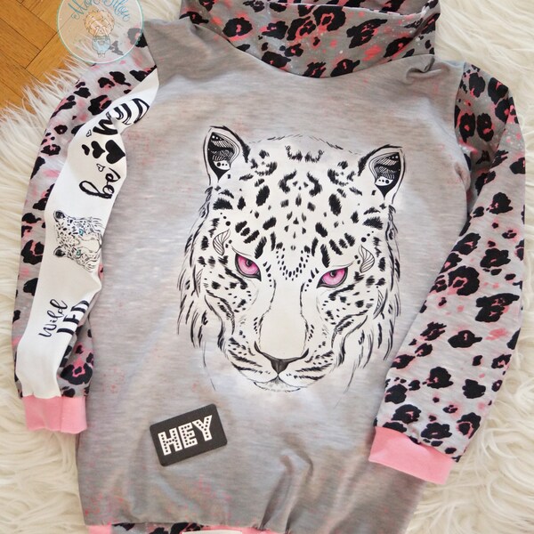 shirt, taille 128, lion, HEY, be wild, pink-gris, pull, faitmain, cousu