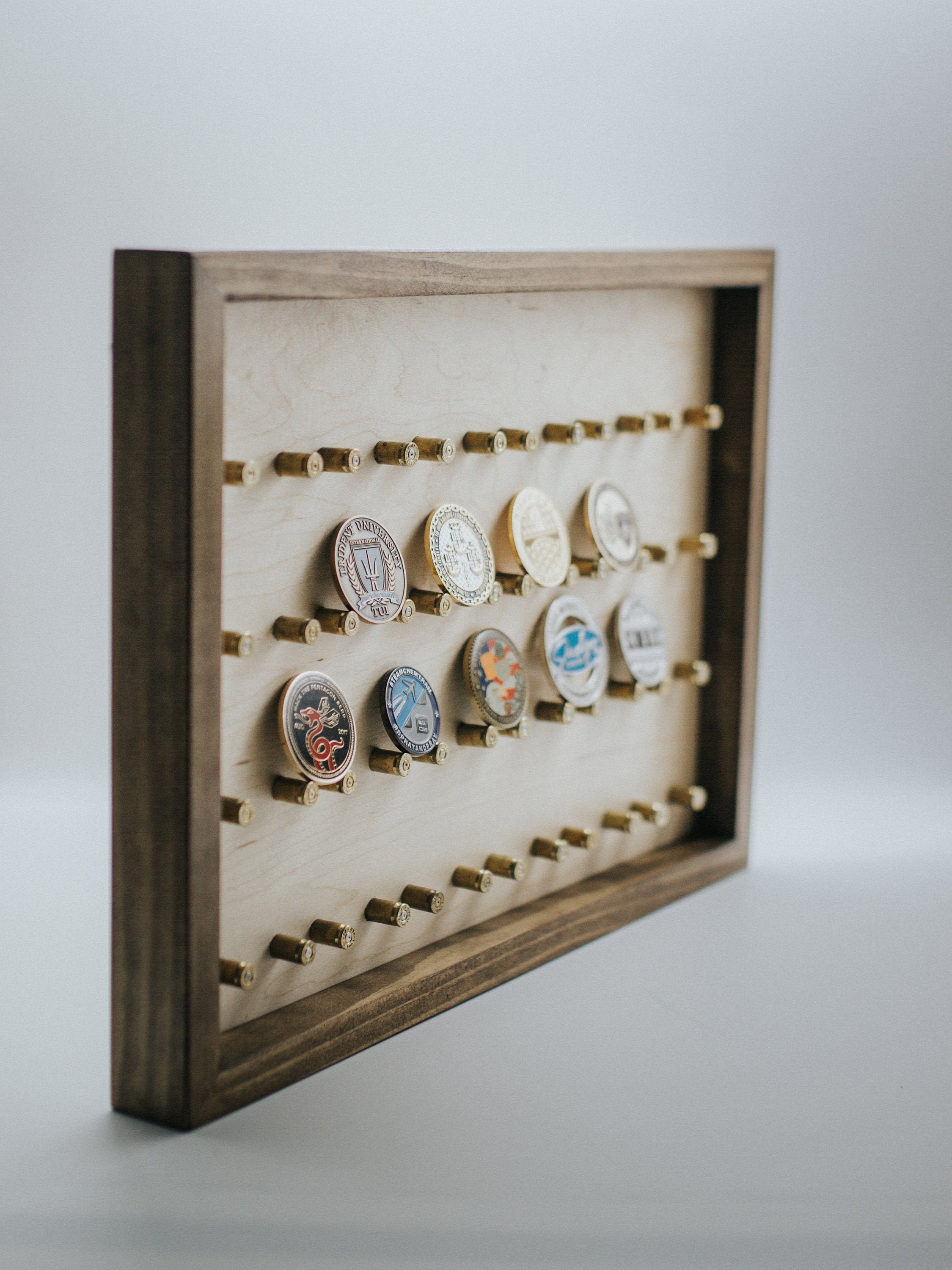 Wall Mounted Challenge Coin Holder / Display Using Spent Brass as