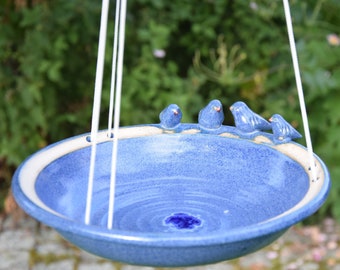 Hanging bird bath, blue