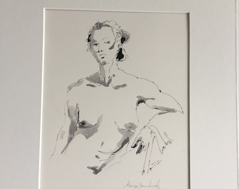 Figura reclinable en pluma y tinta.