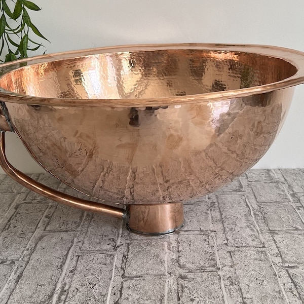 Antique Copper Bowl Dropped In Sink Hammered Bathroom Vanity Basin, Copper Vintage Sink