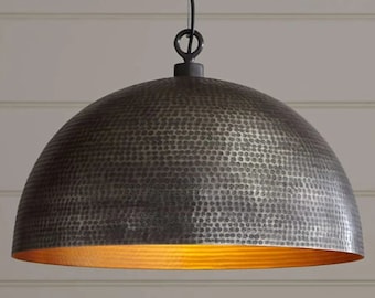 Black Hammered Brass Dome Pendant Light - Moroccan Style