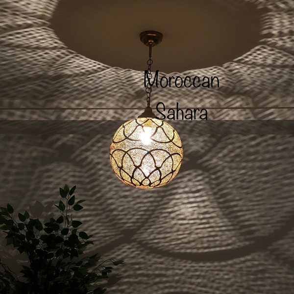Moroccan Pendant Light, Moroccan ceiling lamp, ceiling Light Fixture Ball Brass Open Bottom, Modern chandelier Lighting, Home Decor Lighting