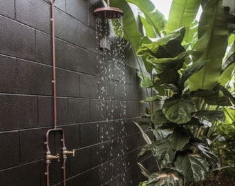 Solid Copper Shower Set of Complete Solid Copper and brass | RAW copper | Hot Cold Rain Shower + Heavy Duty Hand piece | Bespoke Handles