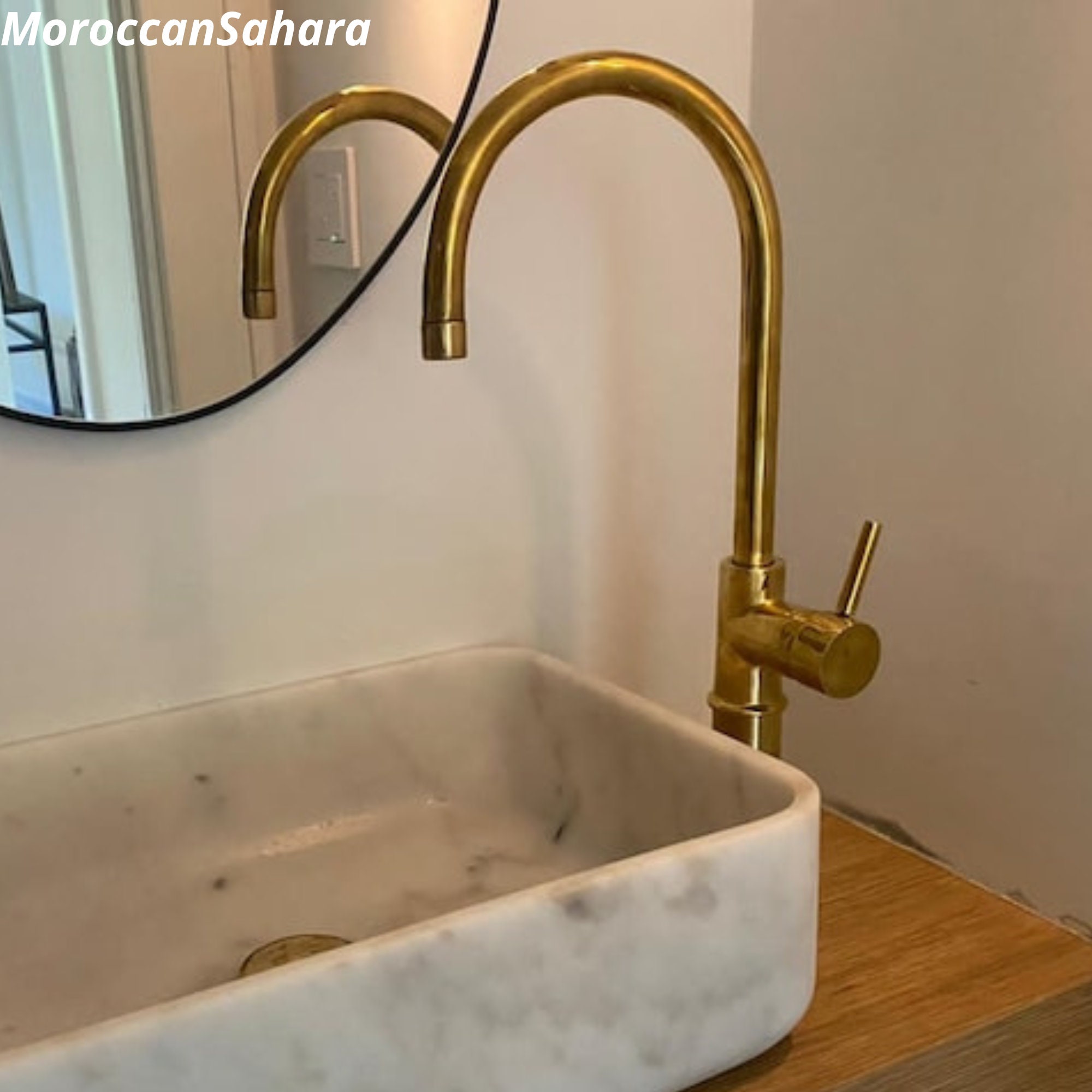 無塗装の真鍮製キッチン蛇口：引き出し式シングルハンドルミキサー