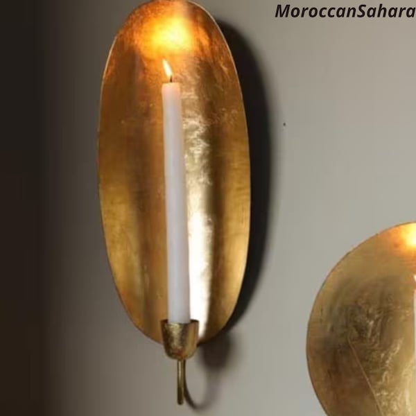 Moroccan Round brass Gold Leaf Holder Wall Sconce