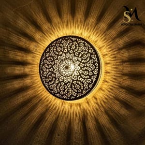Handmade Moroccan Brass Wall Sconce: Boho Shadow Light