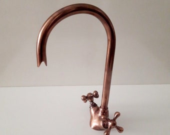 Antique Copper Kitchen Faucet: Handmade Solid Brass, Farmhouse Style