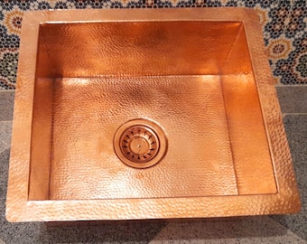 Hand Hammered Solid Copper Kitchen Bar Sink - 16 Gauge