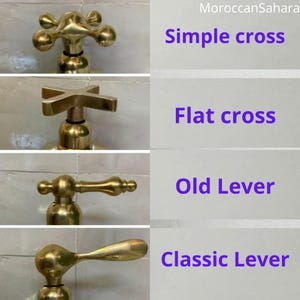 May include: A collage of four brass faucet handles. The handles are labeled "Simple cross", "Flat cross", "Old Lever", and "Classic Lever". The text "MoroccanSahara" is in the upper right corner.