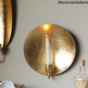 Set of 2 : Round brass Gold Leaf Candlestick Holder Wall Sconce ,candle sconce, Gift