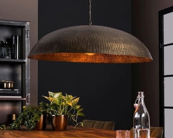 Hand Hammered Brass Pendant Light - Modern Leaf Shaped Ceiling Lamp