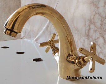 Solid Brass Bathroom Faucet-Vanity Faucet With Cross Handles-solid brass single hole bathroom faucet