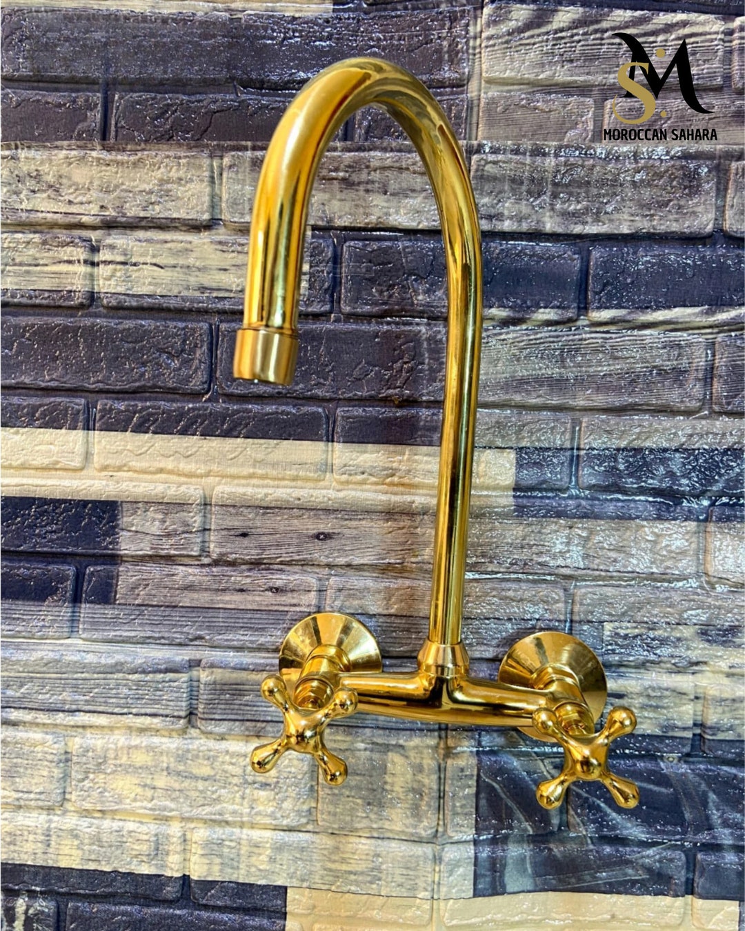 Unlacquered Brass Wall Mounted Kitchen Faucet: Moroccan Etched Design - Etsy