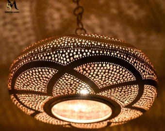 Handmade Moroccan Pendant Light: Engraved Brass Antique Home Decor