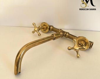 Hand Forged Solid Brass Wall Mount Bathroom Faucet with Rough-In Valve